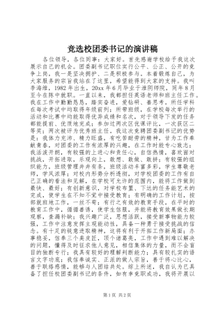 竞选校团委书记的演讲稿