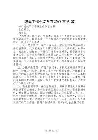统战工作会议发言20XX年.6.27