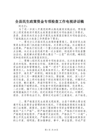 全县民生政策资金专项检查工作电视讲话稿