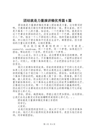 团结就是力量演讲稿优秀篇4篇