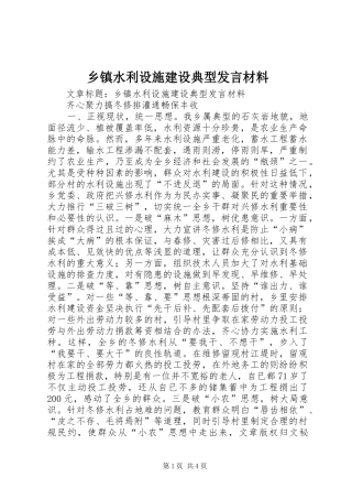 乡镇水利设施建设典型发言材料