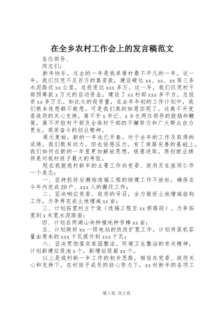 在全乡农村工作会上的发言稿范文