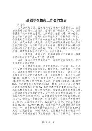 县领导在招商工作会的发言
