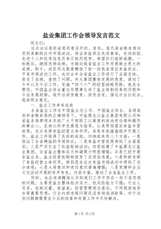 盐业集团工作会领导发言范文