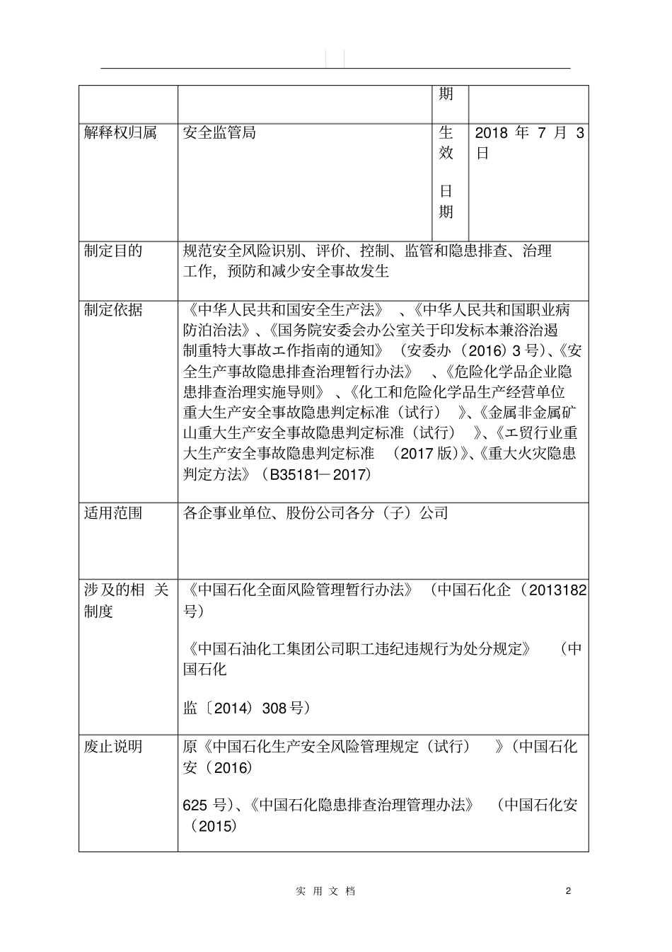 中国石化生产安全风险分级管控和名称隐患排查治理双重预防机制管理规定_第2页