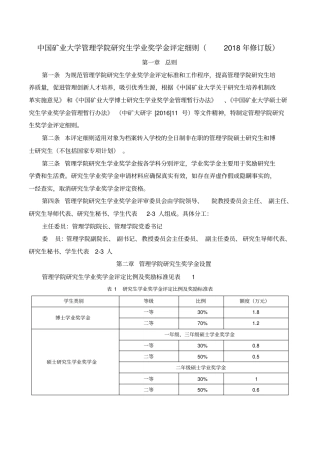 中国矿业大学管理学院研究生学业奖学金评定细则2018年修