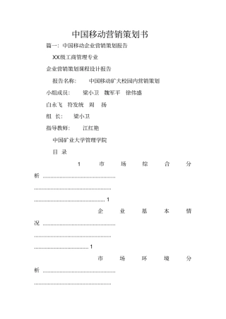 中国移动营销策划书