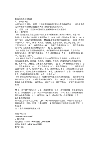 中国美国日本欧盟四国饮用水质标准比较