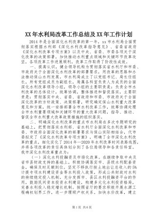 XX年水利局改革工作总结及XX年工作计划