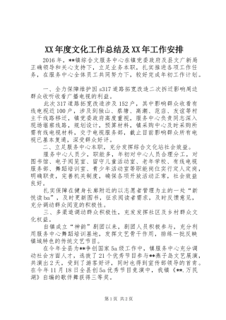 XX年度文化工作总结及XX年工作安排