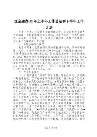 区金融办XX年上半年工作总结和下半年工作计划