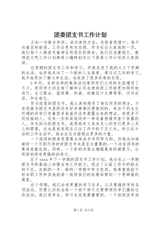 团委团支书工作计划