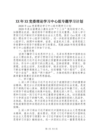XX年XX党委理论学习中心组专题学习计划