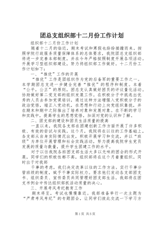 团总支组织部十二月份工作计划