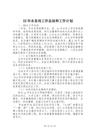 XX年水务局工作总结和工作计划