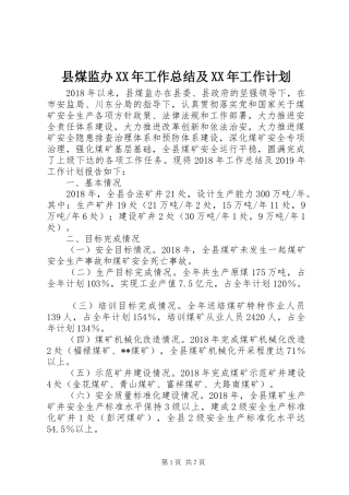 县煤监办XX年工作总结及XX年工作计划