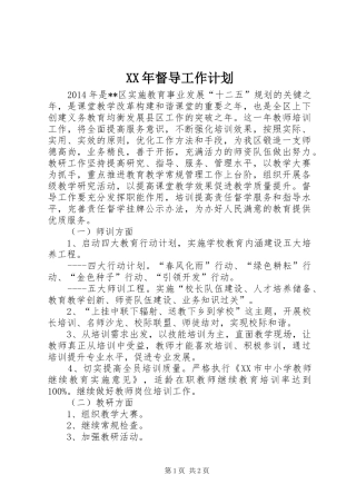 XX年督导工作计划