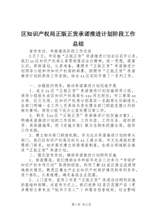 区知识产权局正版正货承诺推进计划阶段工作总结
