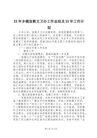 XX年乡镇宣教文卫办工作总结及XX年工作计划