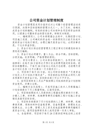 公司资金计划管理制度