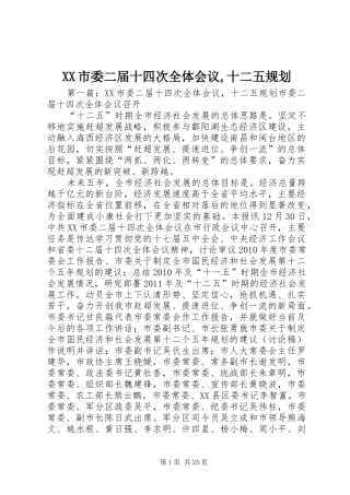 XX市委二届十四次全体会议,十二五规划