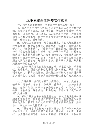 卫生系统创佳评差安排意见