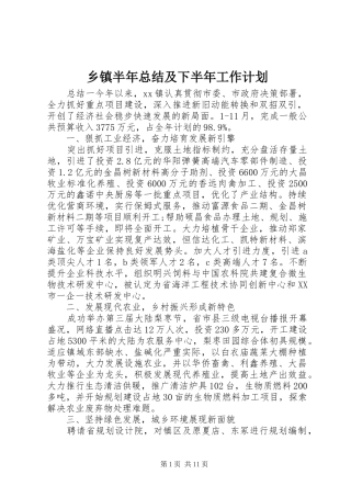乡镇半年总结及下半年工作计划