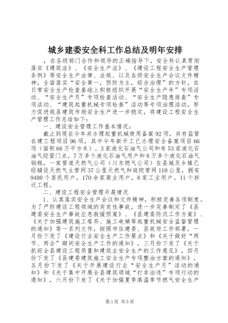 城乡建委安全科工作总结及明年安排