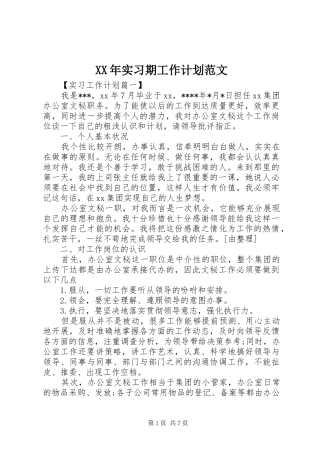 XX年实习期工作计划范文