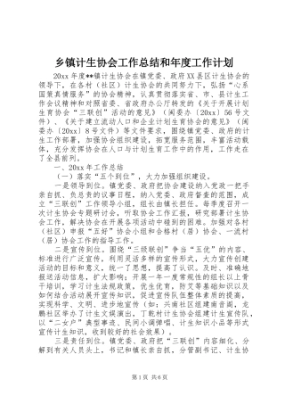 乡镇计生协会工作总结和年度工作计划