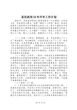 县民政局XX年开年工作计划