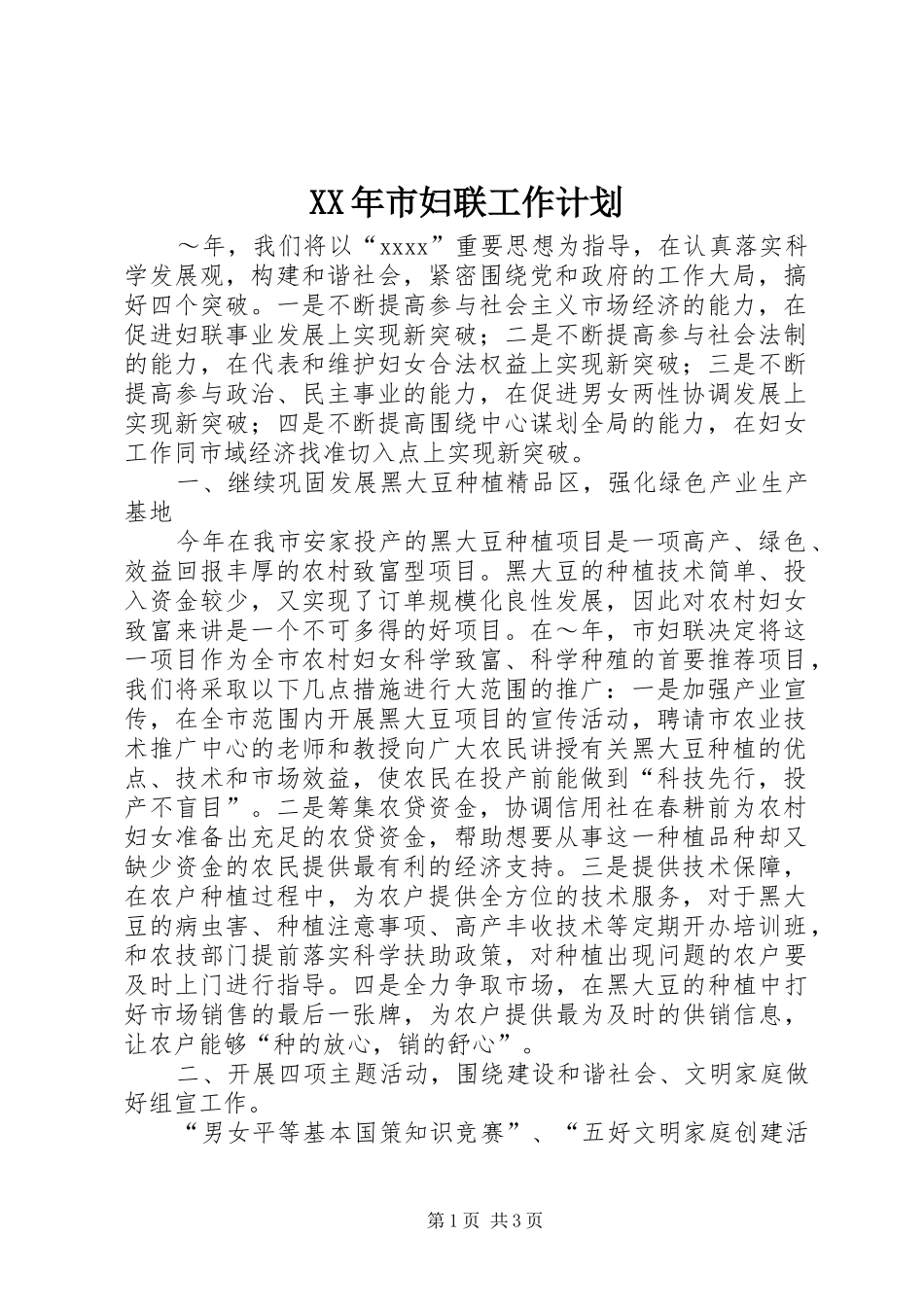 XX年市妇联工作计划_第1页
