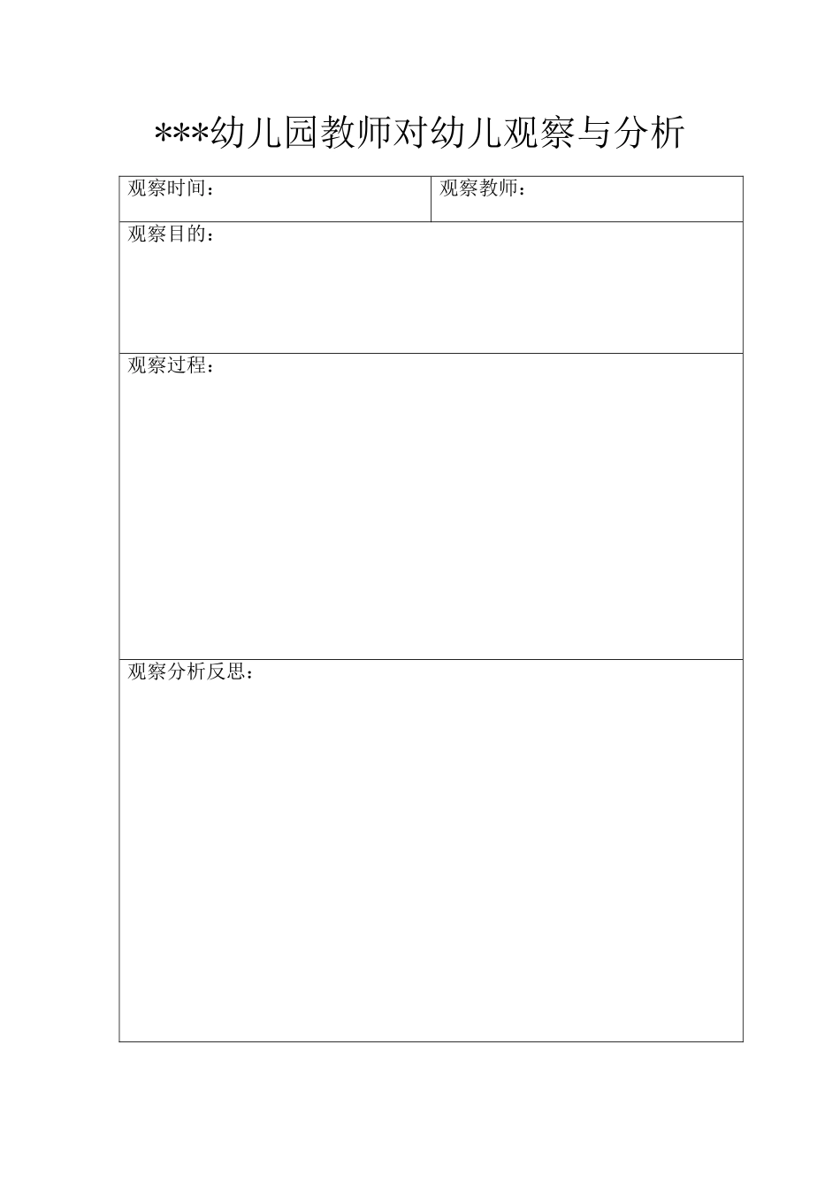 幼儿园教师对幼儿观察与分析表_第1页