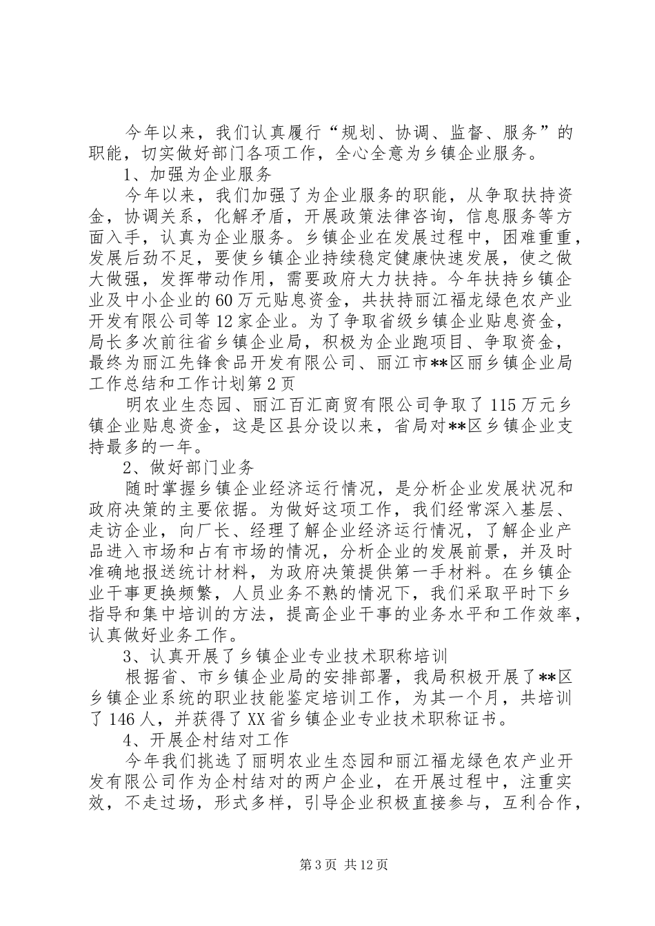 乡镇企业局工作总结和工作计划_1_第3页