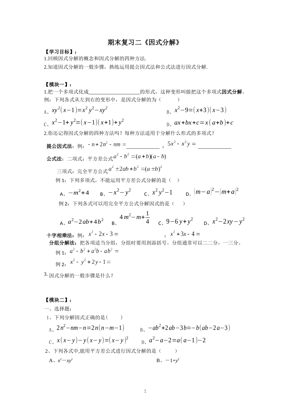 初一数学《因式分解》复习资料_第1页