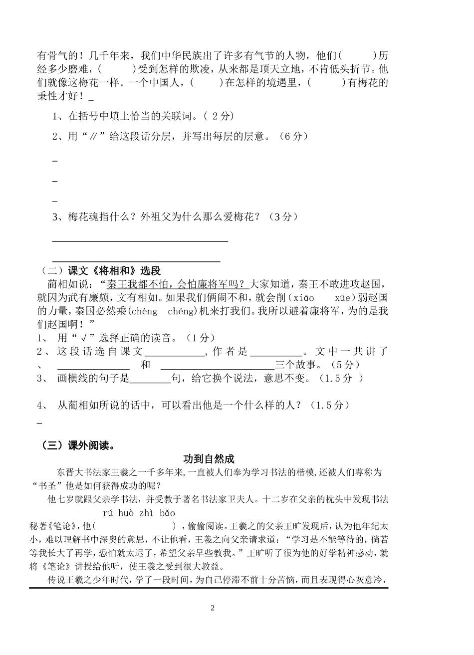六年语文模拟试卷_第2页