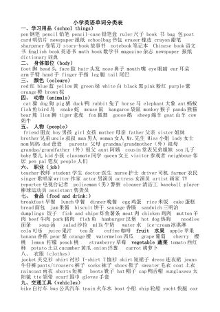 小学英语单词分类表 (2)