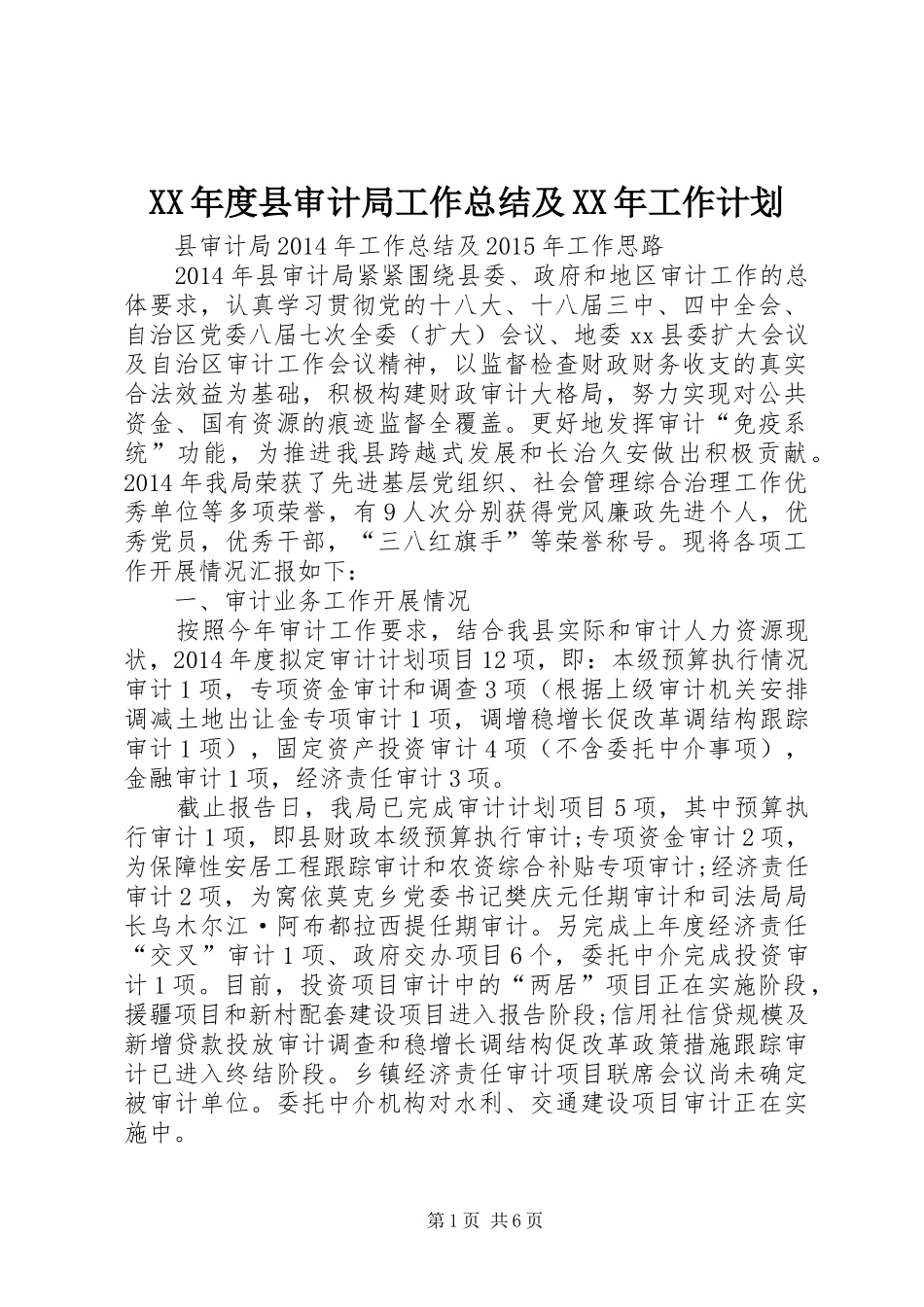XX年度县审计局工作总结及XX年工作计划_第1页