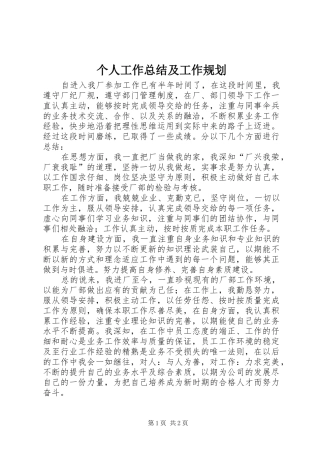 个人工作总结及工作规划