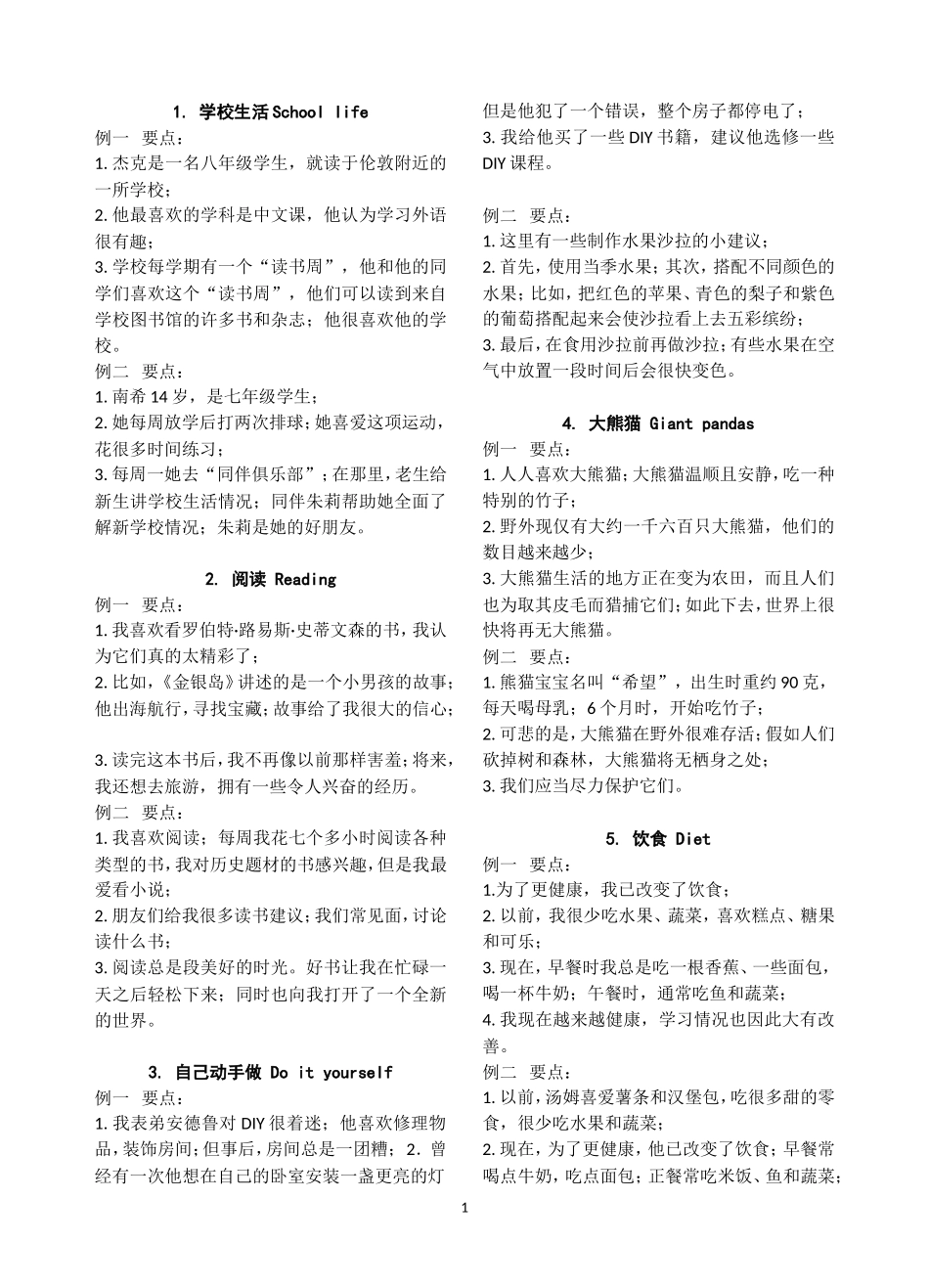 2015英语口语话题简述中文电子稿（新版）_第1页