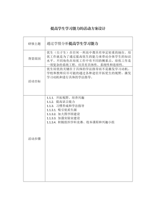 提高学生学习能力的活动方案设计