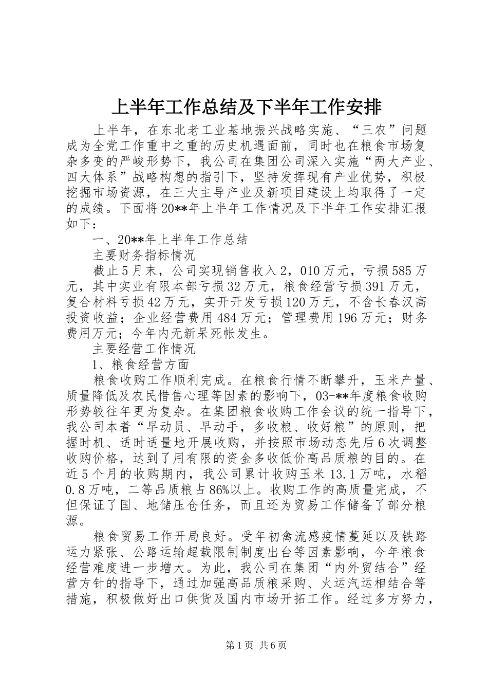 上半年工作总结及下半年工作安排_第1页