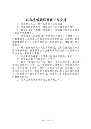 XX年乡镇残联重点工作安排