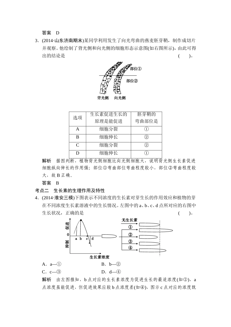 2015高考生物二轮专题整合演练提升4-1植物生命活动的调节_第2页