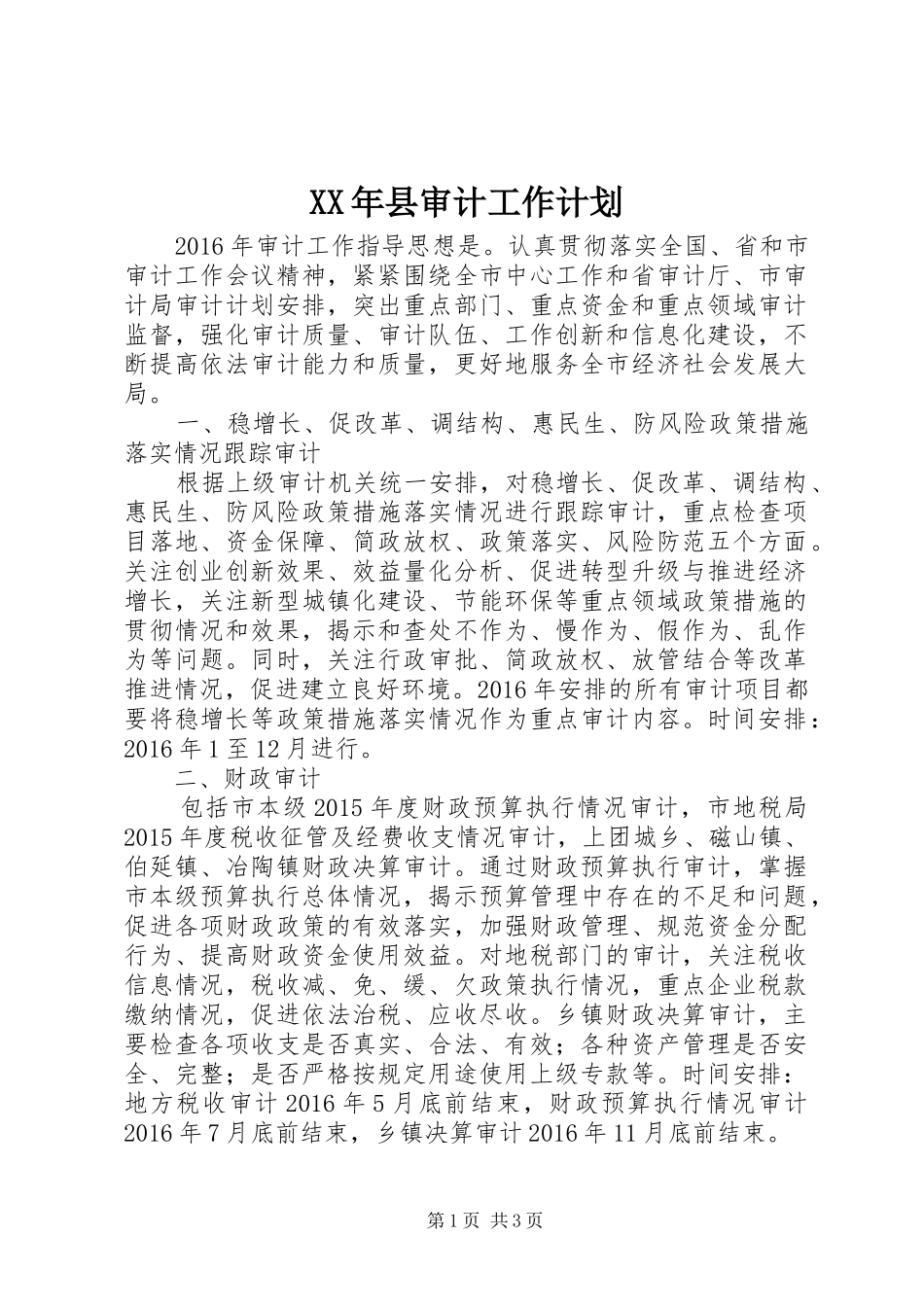 XX年县审计工作计划_第1页