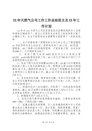 XX年天然气公司工作工作总结范文及XX年工作计划