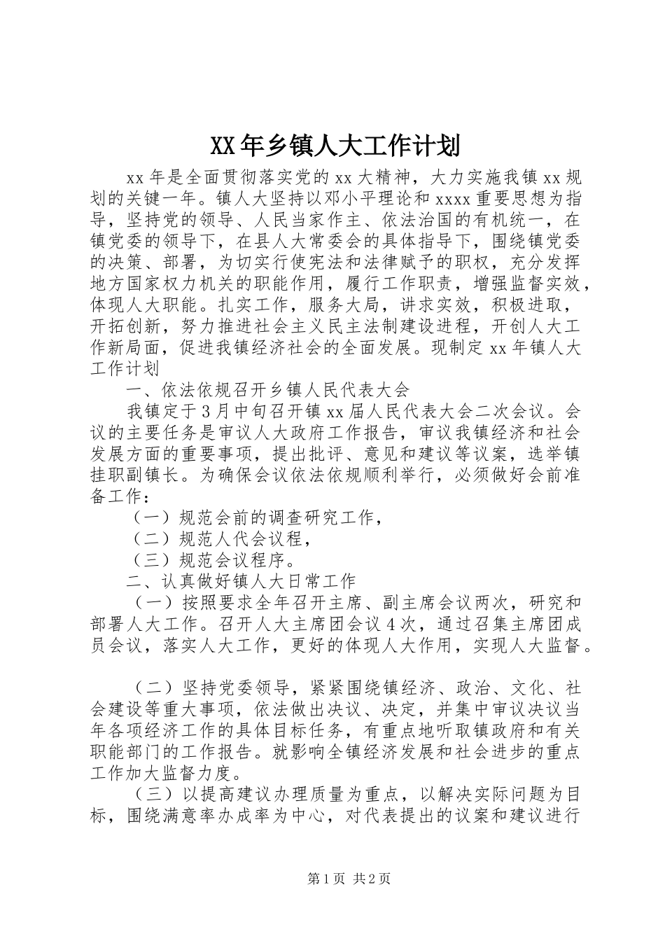 XX年乡镇人大工作计划_第1页