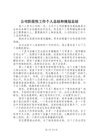 公司阶段性工作个人总结和规划总结