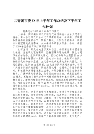 共青团市委XX年上半年工作总结及下半年工作计划