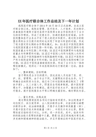 XX年医疗联合体工作总结及下一年计划
